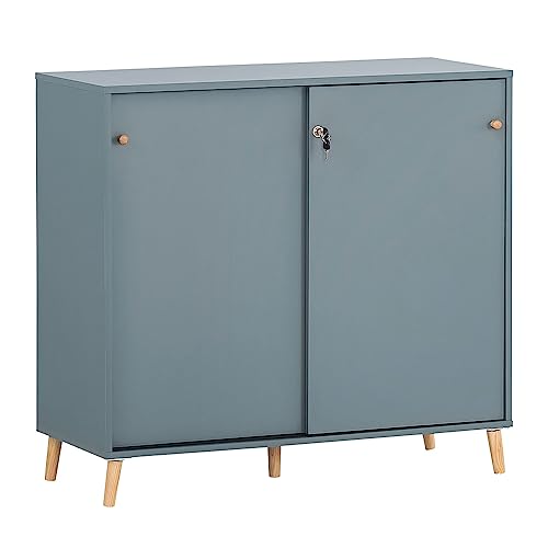 Lomadox Büro Aktenschrank Schiebetüren abschließbar in blau, B/H/T: ca. 100,1/92,6/41 cm Lomadox Büro Aktenschrank Schiebetüren abschließbar in blau, B/H/T: ca. 100,1/92,6/41 cm