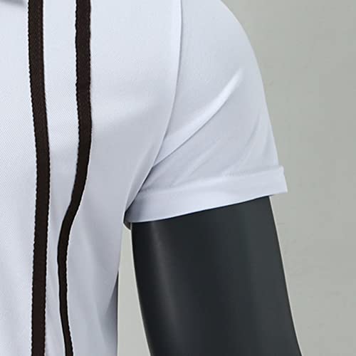 Men's Classic Short Sleeve Polo Shirt Zip Up Casual Summer Slim Fit T-Shirts Striped Graphic Printed Tops Beach Tees White #TOP4