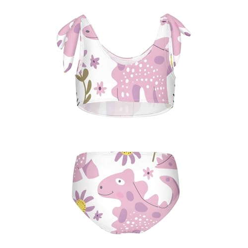 Girls' Bikini Set, Pink Little Dinosaur Little Daisy Kids Swimsuit 2 Pcs Beach Bathing Suit2