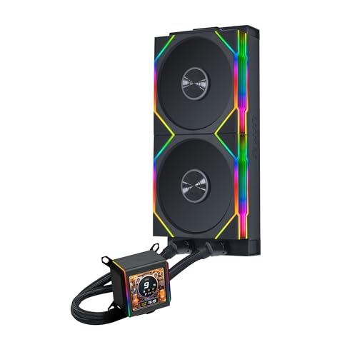 Lian Li Galahad II LCD 280mm AIO Asetek 8th Gen Liquid Cooler - 2 X 140mm RGB Fans - 2.4 GHz Wireless Control - 2.88” IPS LCD Screen - Pre-Installed Daisy-Chained TL Fans - Black (GA2ALCD28TLB)