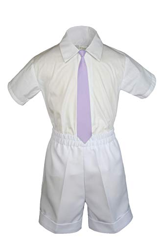 MILLTEX 3 Pieces Set Formal Party Wedding Color Satin Necktie Shirt White Shorts Set New Born Baby Boy Toddler Sm-4T (M (6-12 Months Old), Lilac)
