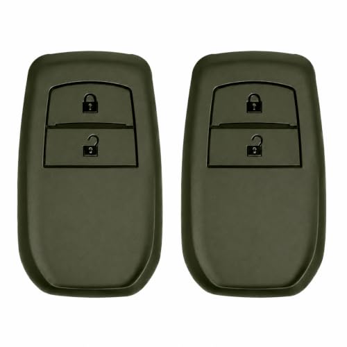 Image of JVCV Soft TPU Key Cover Compatible with Toyota Fortuner Hilux Innova Crysta Fortuner Legender Innova HyCross Land Cruiser 2 Button Smart Key | Scratch-Resistant Case (2 Pack - 2B Matte Green)