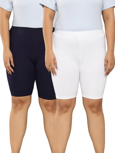 Image of LEADING LADY Women's Solid Cotton Mid Rise Shorts | Skinny fit Short for Workout, Yoga, Gym & Running Shorties (Pack of 3)