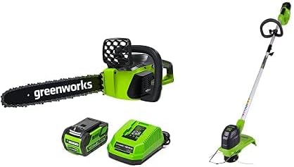 Greenworks G-MAX 40V 16-Inch Cordless Chainsaw, 4AH Battery and a Charger Included, 20312 with 40V String Trimmer