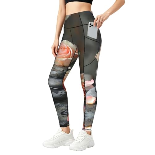 Leggings con estampado de rosas y bolsillos para evitar transparencias al entrenar