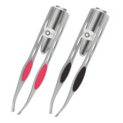 POFET 2 Piezas Pinzas con luz LED, Pinzas iluminadas para depilación, Pinzas de Maquillaje, Pinzas de Acero Inoxidable de precisión para depilación de Cejas y pestañas