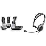 Gigaset C430A Trio Telefon - Schnurlostelefon / 3 Mobilteile mit Anrufbeantworter / Freisprechfunktion - Analog Telefon - Schwarz & Panasonic RP-TCA430E-S Headset für KX-TGxx Serie