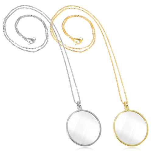 JJUNW 2Pcs Monocle Monocle for Eye Magnifying Glass Necklace Monical Eyepiece with Long Chain Wearable Magnifying Glasses for Library Reading