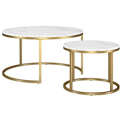 Henn&Hart Coffee Table, Other, Gold/White, 35" and 22" Wide Cover