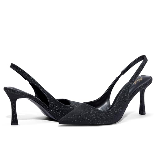 Elisabet Tang Women's Slingback Stiletto Pumps 4 Inch Sexy Pointed Closed Toe High Heels Shoes for Women Fashion Dress Wedding Party Prom Black Glitter 93