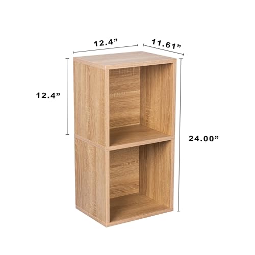 Image of 2 Cube Storage Organizer Wooden Bookshelf, 2 Cube Shelf Bookcase, Small Bookshelf Storage Organizer, 2 Cube Storage Shelf for Bedroom, Small Bookshelf for Living Room and Office (Oak)