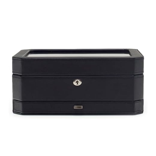 WOLF 4586029 Windsor 10 Piece Watch Box with Drawer, Black
