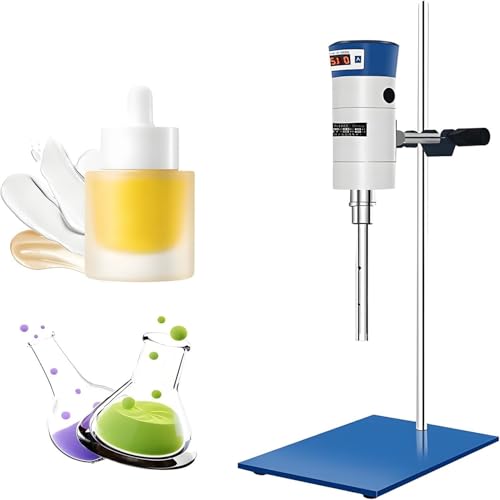 LQQYJSM High Speed Laboratory Homogenizer Emulsifier, Homogenizer Mixer with 2 Work Heads Digital Display Blender for Cosmetics/Food/Paints Industry Adjustable Speed 12G+18G