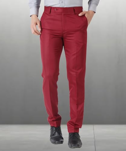 Image of MALENO Men's Slub Effect Solid Trouser | Classic Slim Fit Formal Trousers for Men | Slim Fit Trousers for Men
