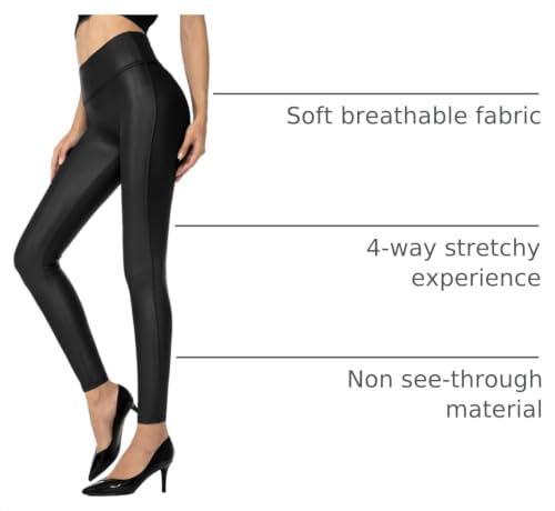 SANTINY Women's 25.5''/27'' Faux Leather Leggings Pants Stretch High Waisted Tights for Women(Black_S) - image 4