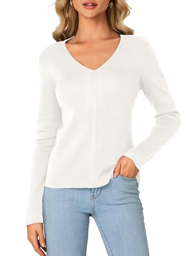 LYANER Women's 2024 Fall Sweaters V Neck Long Sleeve Slim Fit Pullover Knitted Tops