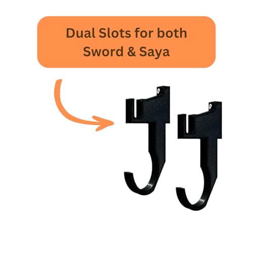 Image of Double Rack Katana holder Wall Mount | Traditional Japanese Style | Dual Slots for Sword & Saya for Samurai, Anime & Decorative Swords | Easy Installation | Bioplastic | White (White)