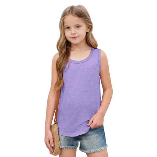 wodceeke Girls Tank Tops Summer Sleeveless Tunic Shirts Solid Color Casual Loose Cotton Sports Vest3