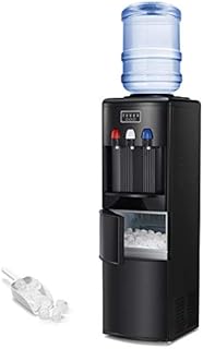 Antarctic Star 2-in-1 Water Cooler Dispenser with Built-in Ice Maker, Hot and Cold Top Loading 3 to 5 Gallon Bottle Water Dispenser,27LBS/24H Ice Maker Machine with Child Safety Lock(Black)