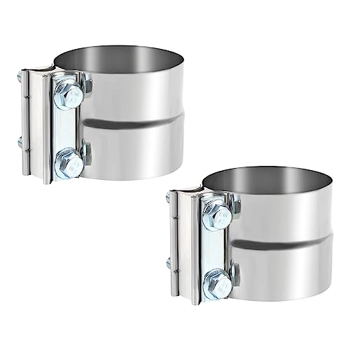 Godimg 2 Packs 3.5 Inch Exhaust Clamp 3.5 Lap Joint Exhaust Band Clamp Sleeve Coupler Stainless Steel for Pipes Mufflers Converters etc (2 Packs