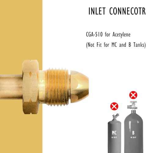 Image of Acetylene Regulator for Gas Cutting Welding Torch, CGA510 Inlet Connection Welding Acetylene Tank Regulator, CGA510 nut acetylene Welding Regulator