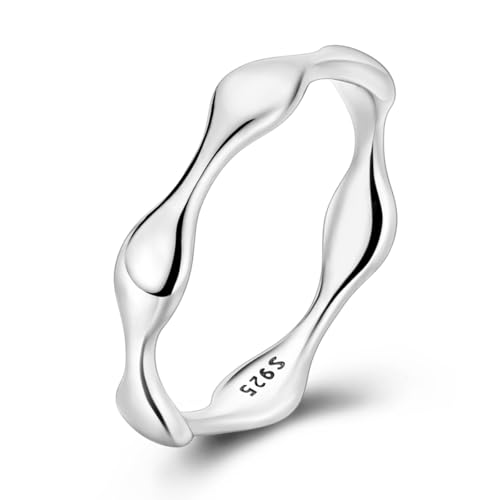 Hapour 925 Sterling Silver Ring for Women, Simple Statement Eternity Rings Modern Geometric Everyday Unique Wedding Band Stackable Rings 6-9