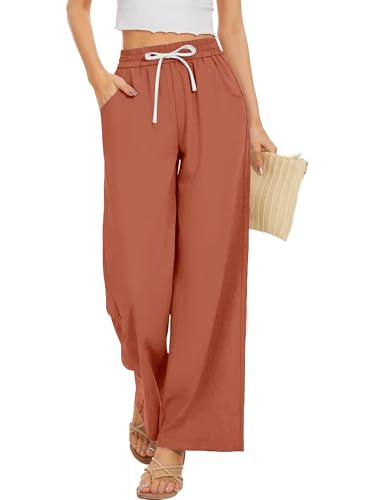 3/5 Pack Women Pants Wide Leg Palazzo Beach Pants Drawstring Waist Loose Fit with Pockets3