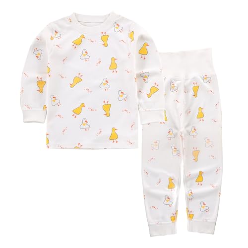 100% Cotone Pigiama Set a Maniche Lunghe per Bambini e Ragazzi Ragazze（Duck，3-4 Anni）