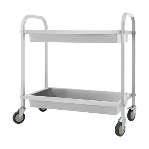Carro de servicio de 2 niveles con ruedas, 85 x 45 x 83,5 cm, capacidad de carga 75 kg, carrito de transporte de acero inoxidable para restaurantes, cocinas