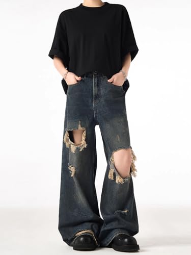 Men's American Retro Denim Jeans Wide Leg Trousers3