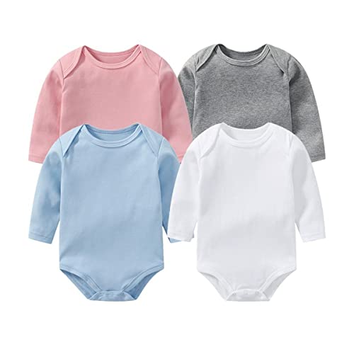 Yealoo Lot de 4 Body à Manches Longues Bébé Naissance,Corps Bébé Barboteuse ,Barboteuse Garçons Fille Combinaison Pyjama Coton Hiver Manches Longues Chaud