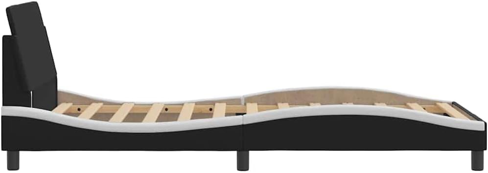 Twin Bed Frame Black and White Faux Leather Platform with Storage, Sturdy Heavy-Duty Metal and Plywood Foundation for Modern Minimalist Bedroom Mattress Support