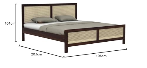 Image of Wooden Queen Size Bed Without Storage - Solid Wood Queen Cot - Cot Akka Bed - Stylish Bedroom Furniture (Queen, Aelina,Walnut Finish)