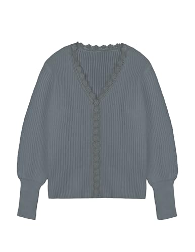 Womens Cute Crochet Floral Lace Trim Sweater Fall 2024 Ladies Dressy Casual Ribbed Knit Sexy V Neck Pullover Top4