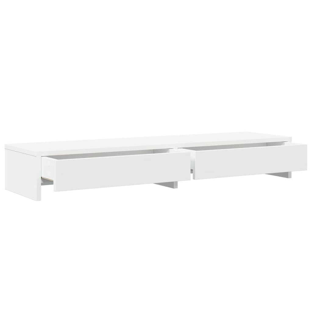 Monitorständer mit Schubladen Weiß 100 x 27 x 15 cm Holzwerkstoff Schirmständer, Schreibtisch Organizer Monitorerhöhung, Monitor Ständer Bildschirmerhöhung für PC Laptop Drucker Computer