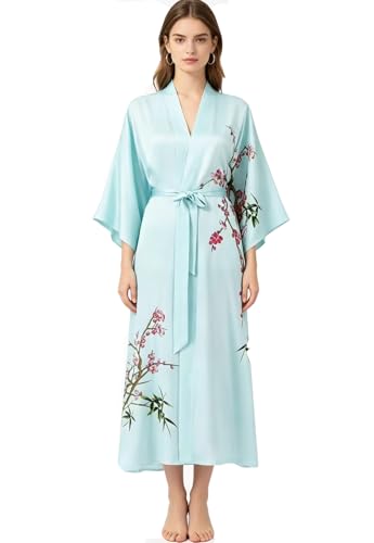 Image of Women's Classic 100% Silk Kimono Robe, Bathrobe-Printed Pattern