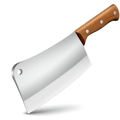 Image of Wizbiz 7 Inch Heavy Duty Stainless Steel Meat Cleaver Knife | Butcher Knife for Mutton, Chicken, Bone & Vegetable Cutting | Sharp Chopper with Wooden Handle for Home Kitchen