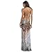 ZGMYC Women's Sexy Open Back Sheer Mesh Maxi Dress High Slit Beach Cover Up Dress Seashell Beaded Party Vacation Dresses Blue