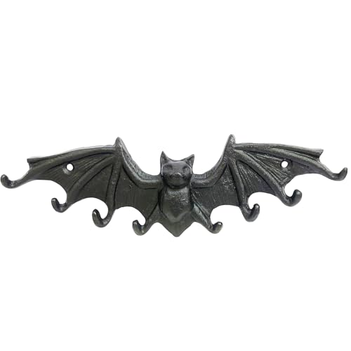 Womeet Coat Hooks Wall Mounted, Rustic Bat Key Hook Holder, Heavy Duty Decorative Black Wall Hooks for Mudroom, Towels, Hat Rack, Purse Hooks, Cast Iron Decorative ‎Antique Black Hooks