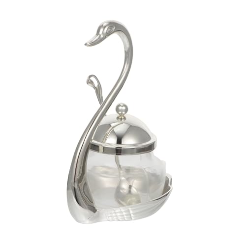 STOBAZA 1Pc Glass Condiment Pot with Spoon Elegant Seasoning Jar for Kitchen and Dining Table for Salt Sugar Spices and More