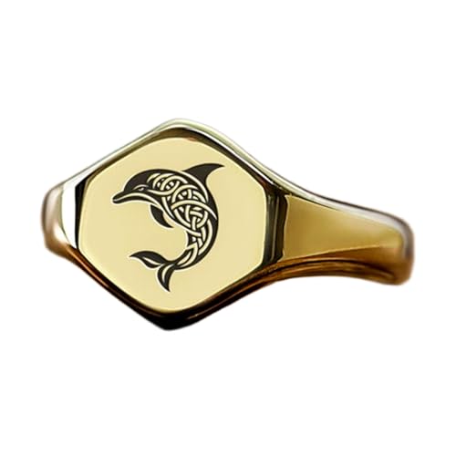 Bague dauphin hexagonale en argent 925 doré, un bijou fait main