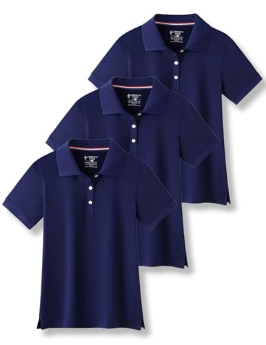 Image of Liberty Pro 3 Pack Youth Girls Short Sleeve Golf Polo Shirts | Collared Shirts, 3-Button Placket, Moisture Wicking Tops for Kids, Teens, School Uniform, Golf, Tennis