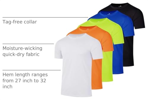 Image of 5 Pack Men's Dry Fit Workout T Shirts Crew Neck Athletic Gym Running Tees