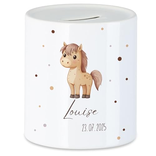 Kiddle-Design Tirelire pour enfant avec nom, personnalisable, motif animal, cheval, cadeau pour anniversaire fille et garçon, anniversaire, Noël, naissance...