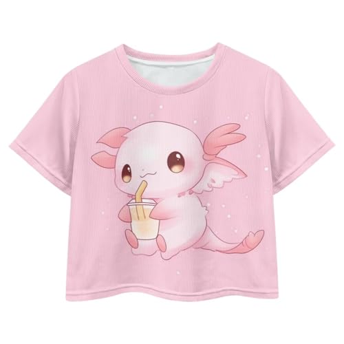 Image of Girls Fashion Crewneck Tee Shirts Casual Short Sleeve Crop Top Summer Outfits 5-14 Year