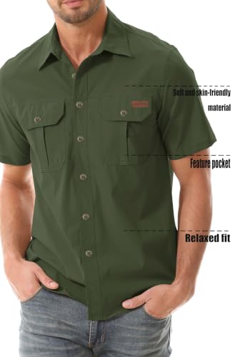 Zyvrenix Men's Short Sleeve Button Down Shirts with Pocket Army Green L - image 3