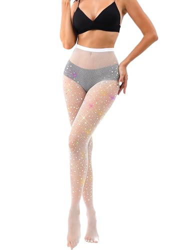 Image of VEBZIN More Sparkly Fishnets Tights Fishnet Stockings Rhinestone Fishnet Tights for Women