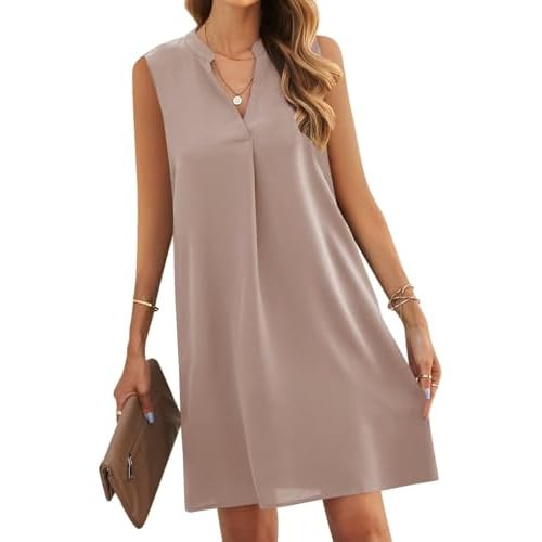Wkior Summer Dresses for Women 2025 V Neck Sleeveless Casual Shirt Dress Shift Dresses（S-2XL） C-gray Pink XX-Large
