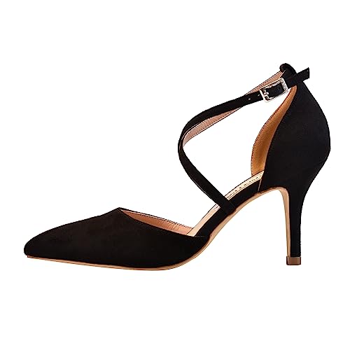 Image of ELEGANTPARK Pointed Toe Heels for Women Satin Strappy Wedding Dress Shoes | Adjustable Buckle, 3 inch Stable Heel, Closed Toe Pumps for Bride, Wedding Guest, Bridesmaid, Evening, Cocktail Party, Formal