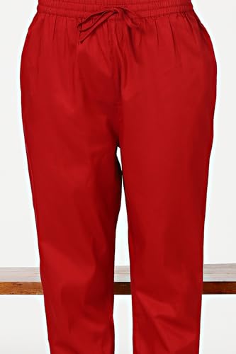Image of W for Woman Women's Polyester Crimson Red Embroidered Flared Kota, Straight Kurta and Pant with Dupatta Set